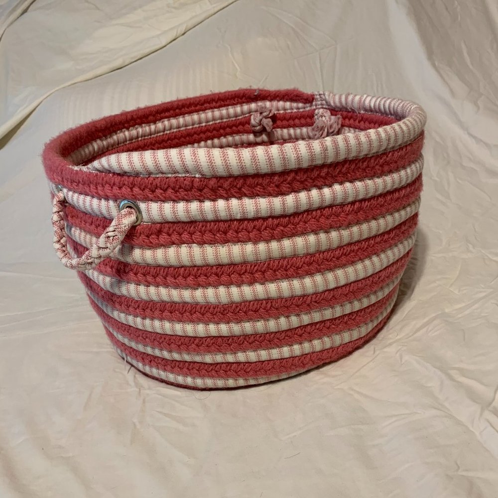 cloth rope flimsy basket in pink & white stripe